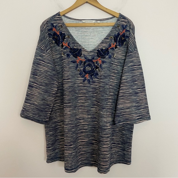 Soft Surroundings Striped Beaded Sequin Applique Manganta Tunic Top Size Large - Picture 2 of 5